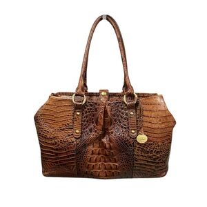Brahmin brown reptile embossed leather satchel w/ 3 compartments & hangtag